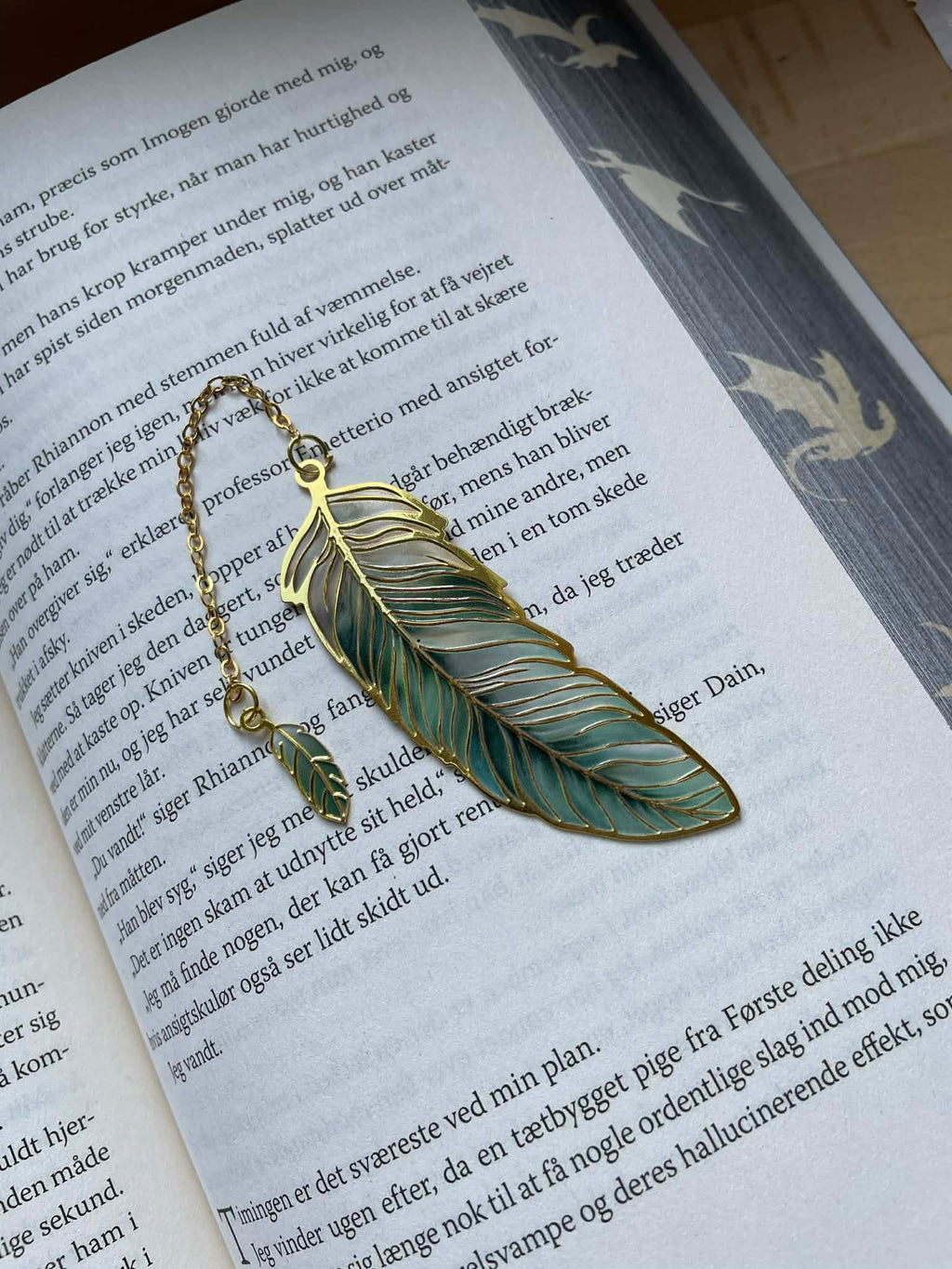 Bogmærker med grøn/guld fjer